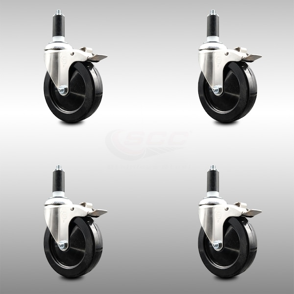 Service Caster 5 Inch 316SS Soft Rubber Swivel 1-3/8 Inch Expanding Stem Caster Set Lock Brake SCC-SS316TTLEX20S514-SRS-138-4 - main